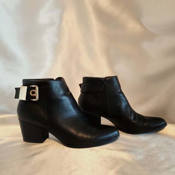 Aldo "Orticelli" Black Leather Bootie with Gold Buckle Detail - Picture 1 of 3